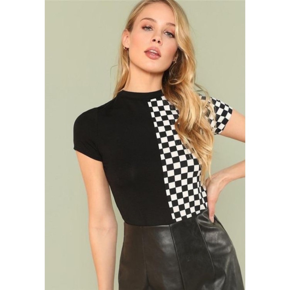 SHEIN Short Sleeve Tee Black White Size M